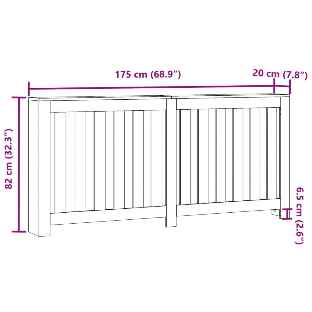 vidaXL Radiator Cover Black 175x20x82 cm Engineered Wood