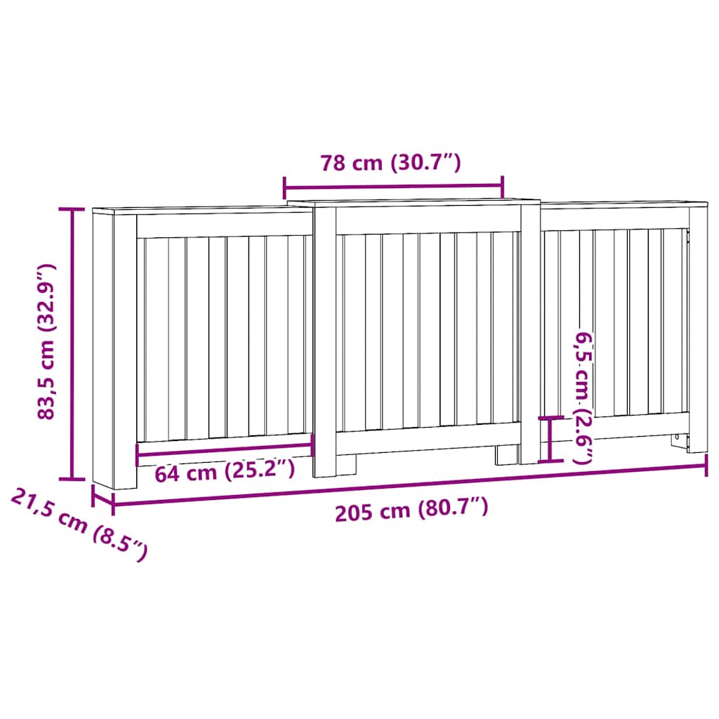 Radiator Cover Black 205x21.5x83.5 cm Engineered Wood
