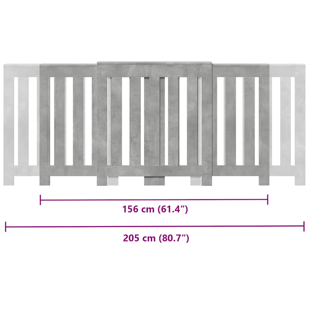 Radiator Cover Concrete Grey 205x21.5x83.5 cm Engineered Wood