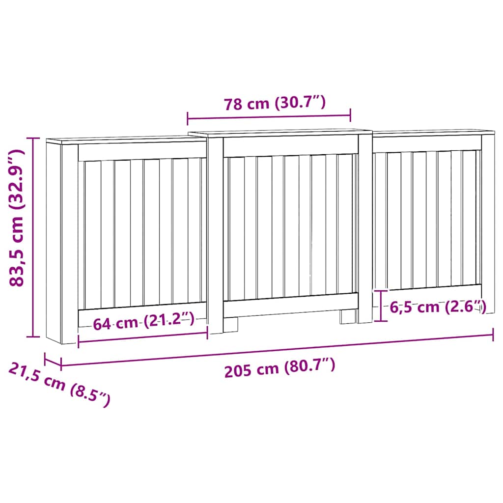 Radiator Cover Artisian Oak 205x21.5x83.5 cm Engineered Wood