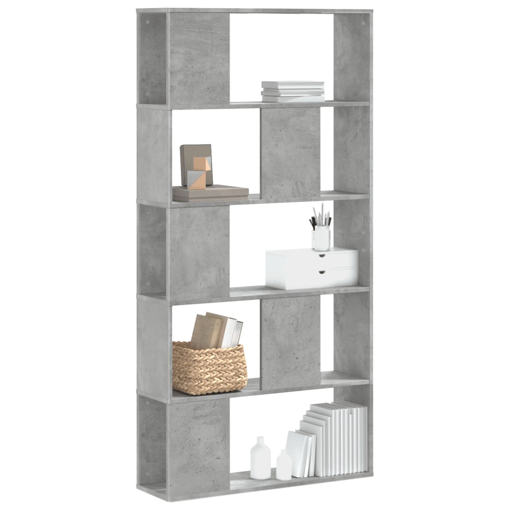 Bookcase 5-Tier Concrete Grey 80,5x23,5x162,5 cm Engineered Wood