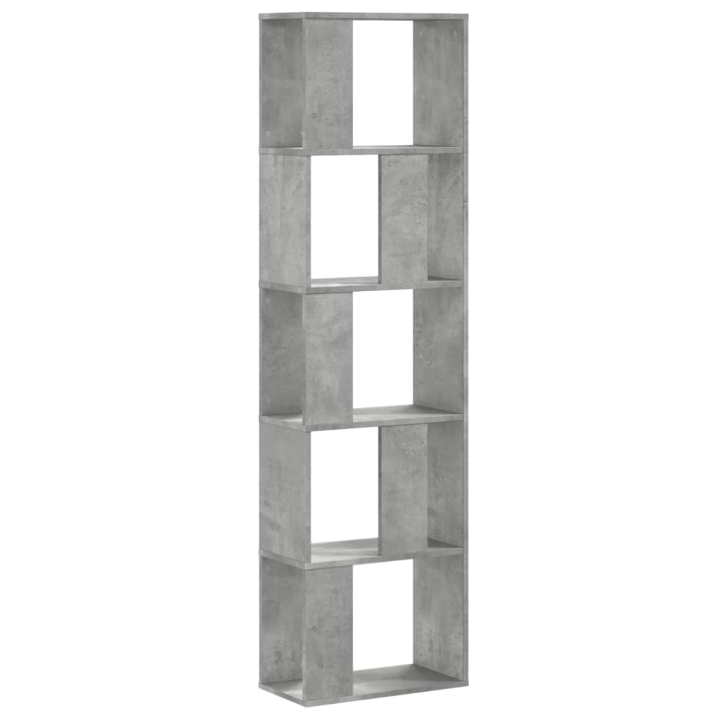 Bookcase 5-Tier Concrete Grey 45x23,5x162,5 cm Engineered Wood