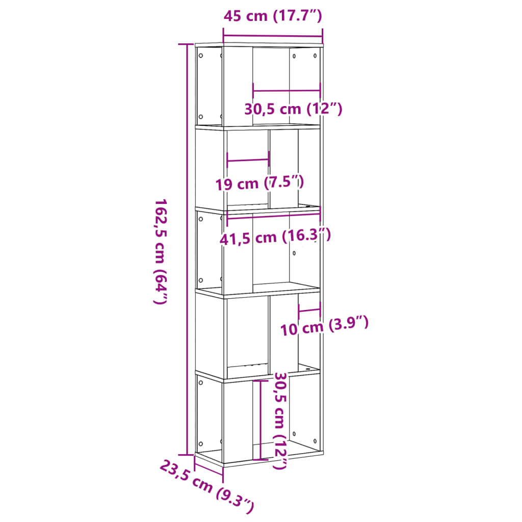 Bookcase 5-Tier Old Wood 45x23,5x162,5 cm Engineered Wood