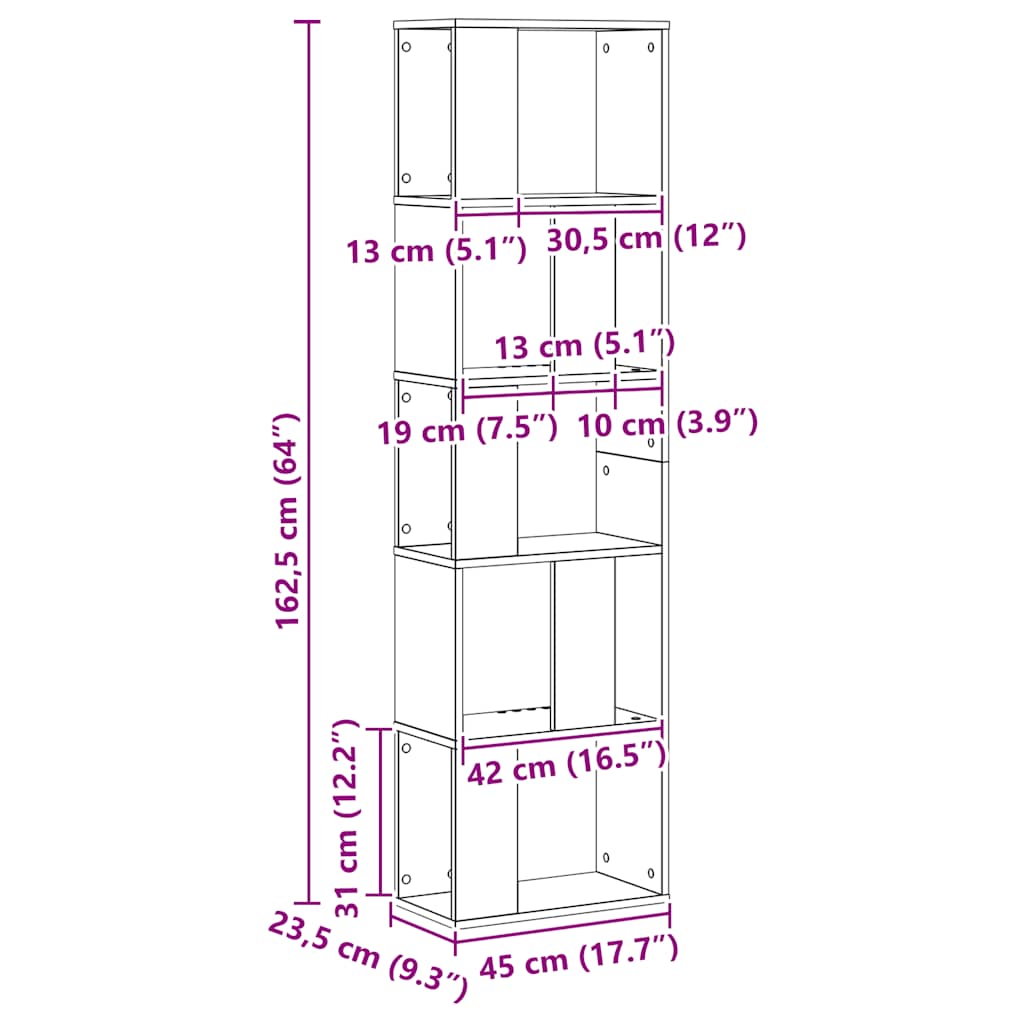 Bookcase 5-Tier Artisian Oak 45x23,5x162,5 cm Engineered Wood