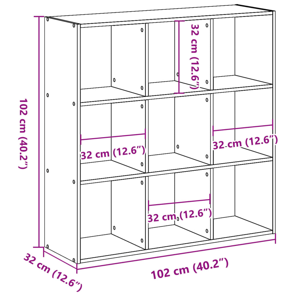 vidaXL Bookcase Sonoma Oak 102x32x102 cm Engineered Wood