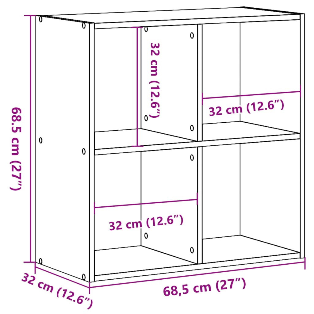 vidaXL Bookcase Old Wood 68.5x32x68.5 cm Engineered Wood