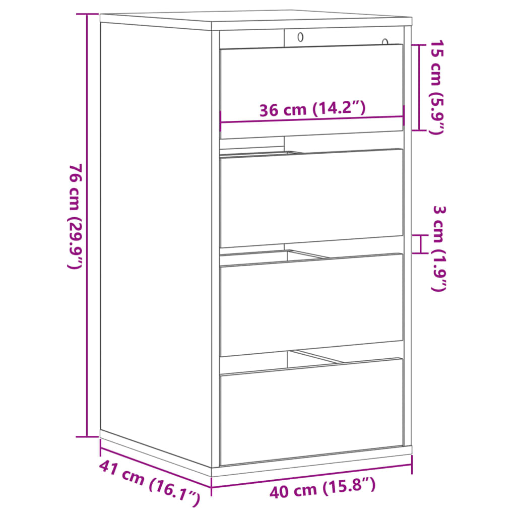 Corner Chest of Drawers Black 40x41x76 cm Engineered Wood