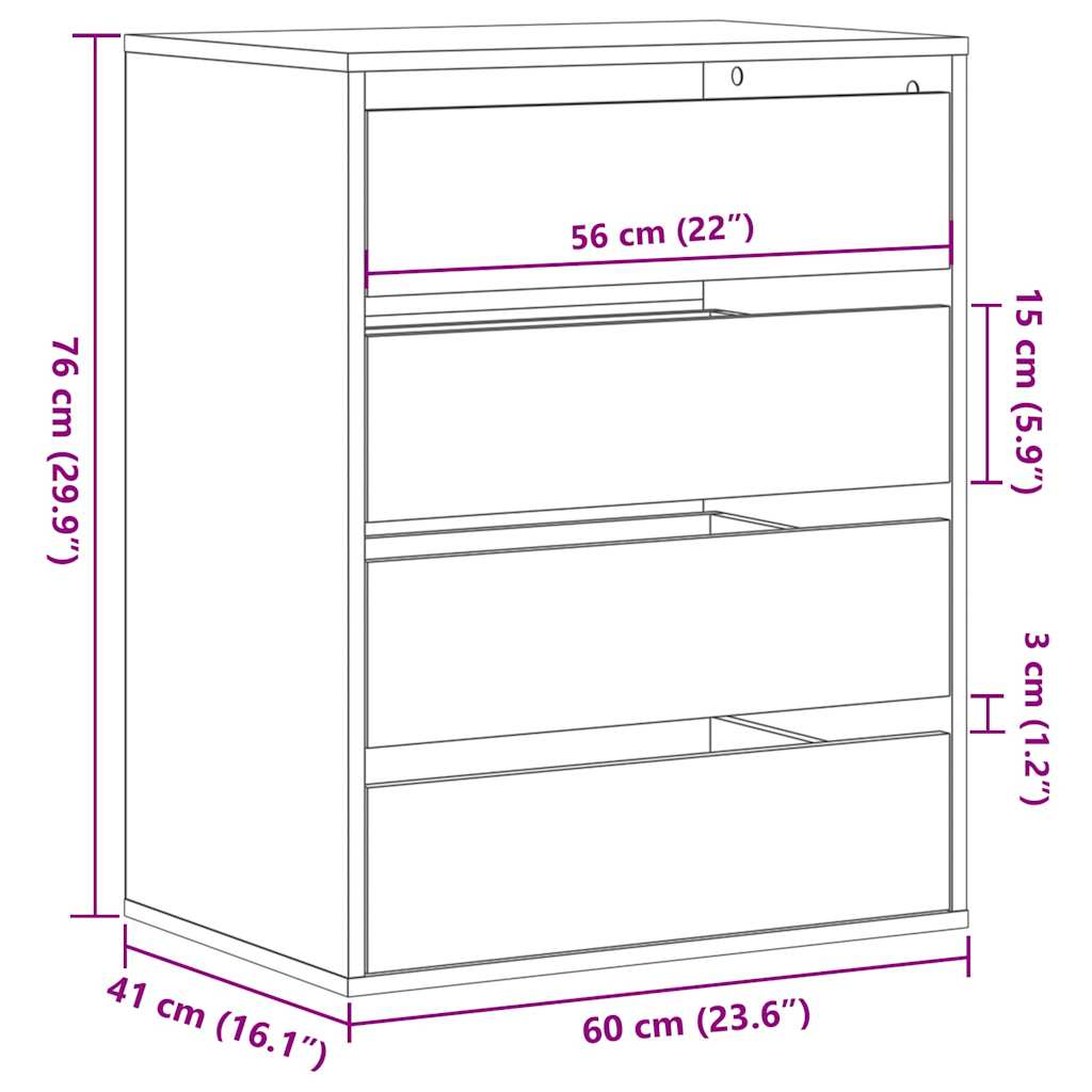 Corner Chest of Drawers Concrete Grey 60x41x76 cm Engineered Wood
