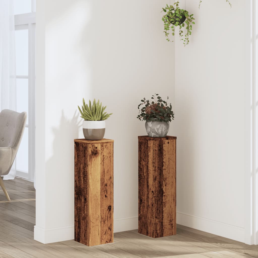 Plant Stands 2 pcs Old Wood 17x17x60 cm Engineered Wood