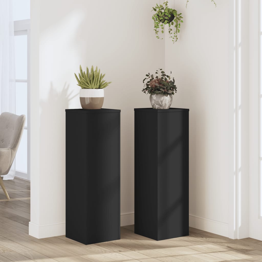 vidaXL Plant Stand 2pcs Black 25x25x80 cm Engineered Wood