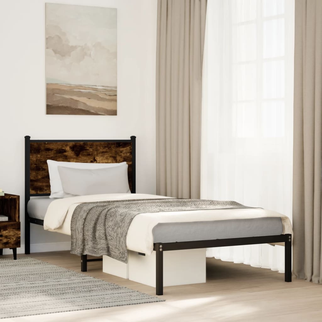 Metal Bed Frame without Mattress Smoked Oak 80x200 cm
