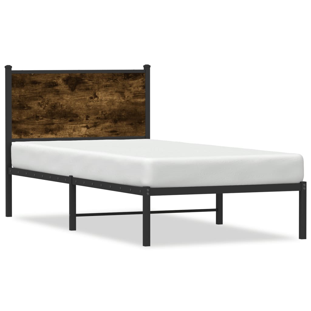 Metal Bed Frame without Mattress Smoked Oak 90x190 cm Single