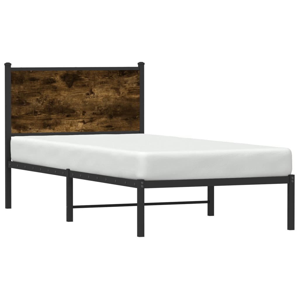 Metal Bed Frame without Mattress Smoked Oak 90x190 cm Single