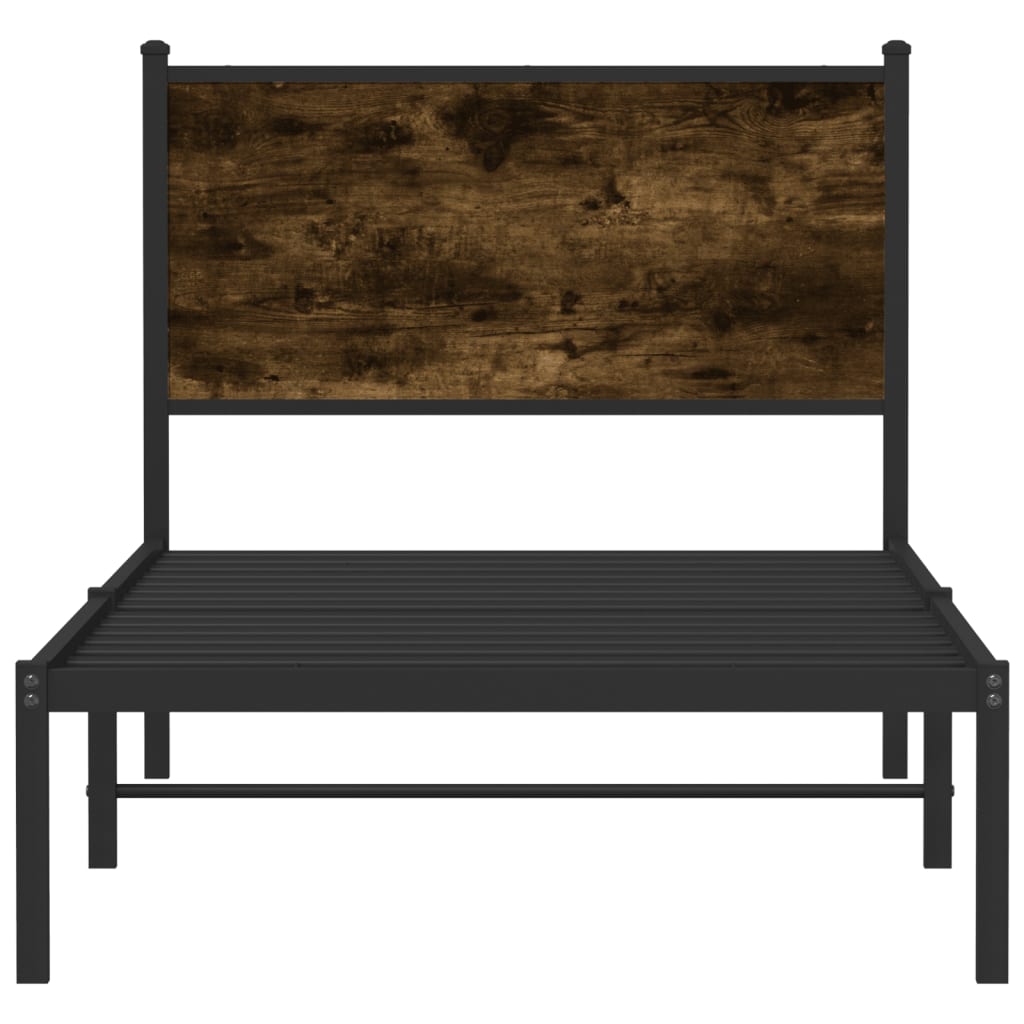 Metal Bed Frame without Mattress Smoked Oak 90x190 cm Single