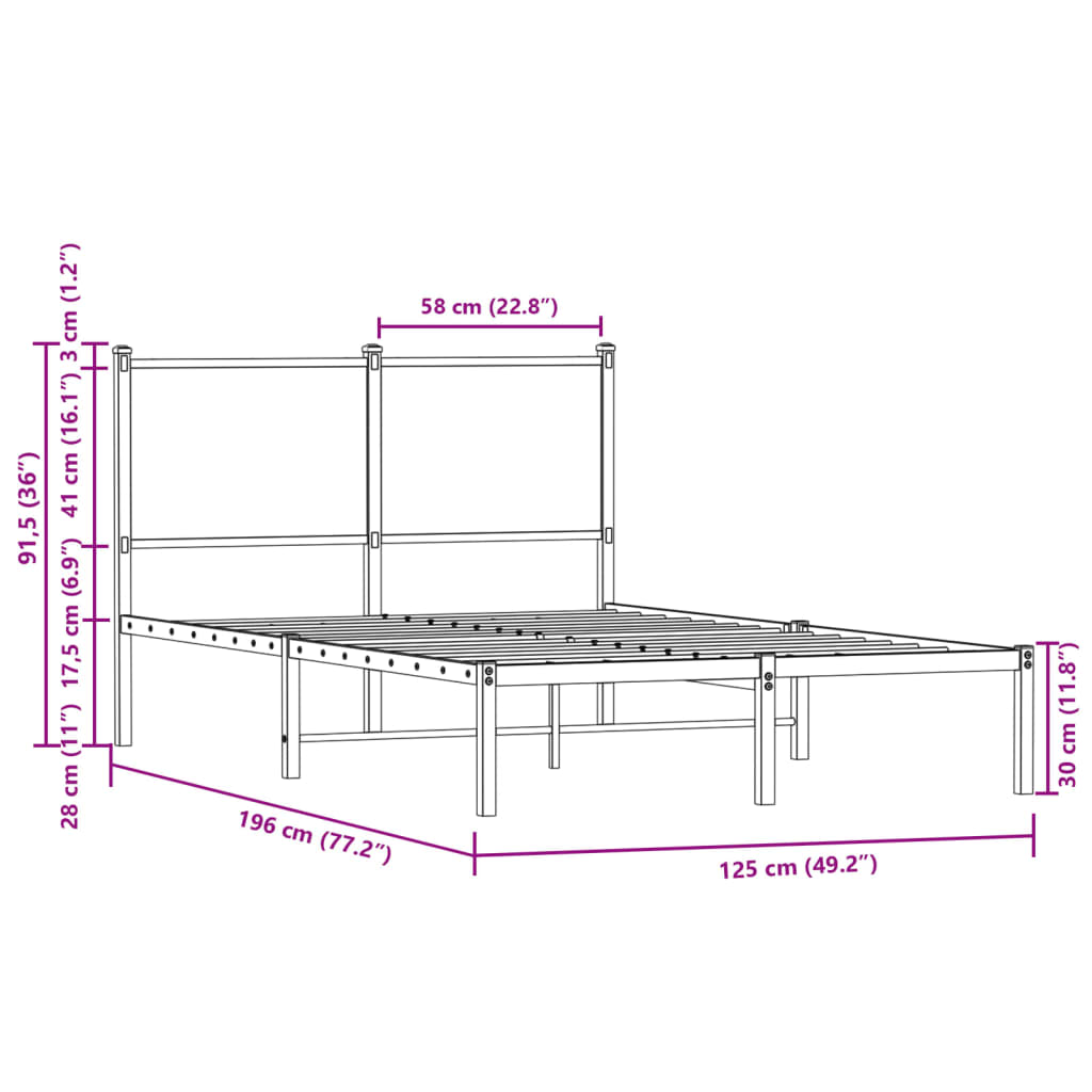 vidaXL Metal Bed Frame without Mattress Smoked Oak 120x190 cm Small Double