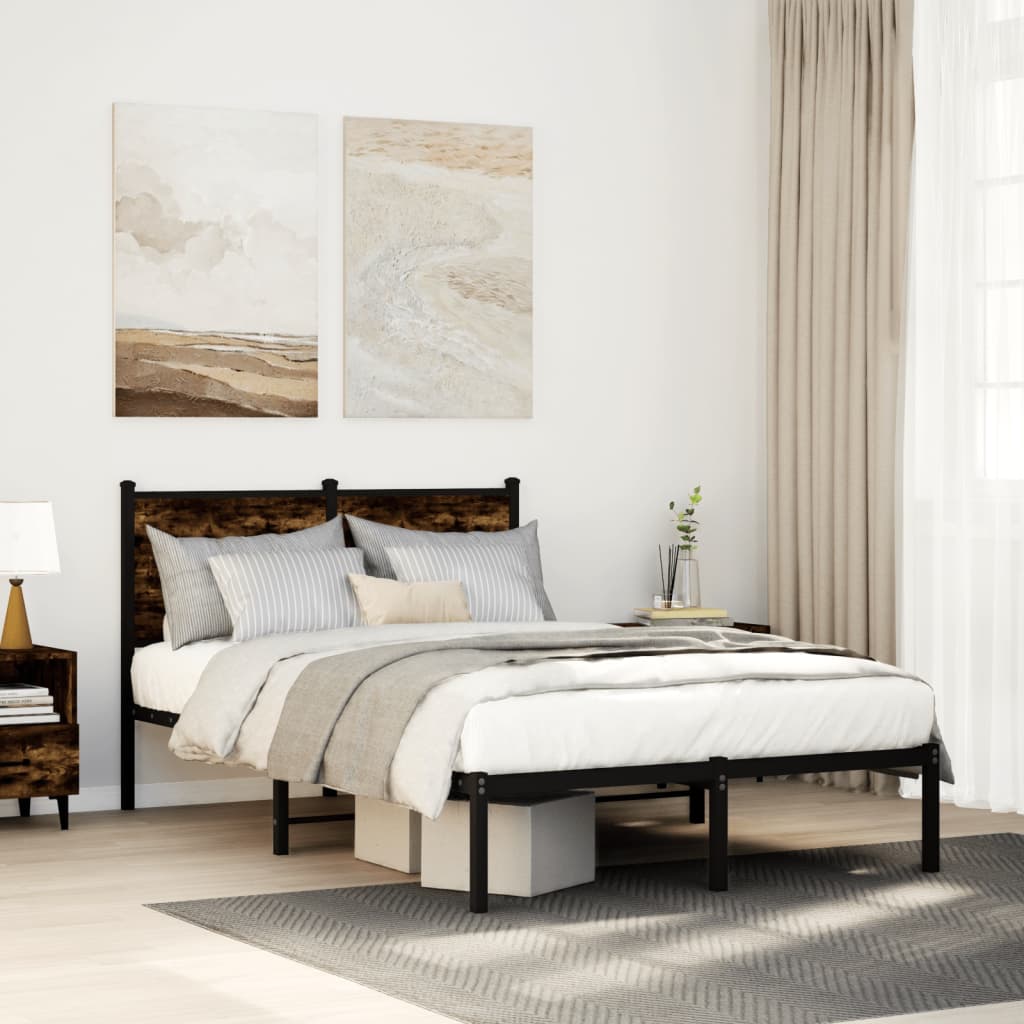 Metal Bed Frame without Mattress Smoked Oak 120x200 cm
