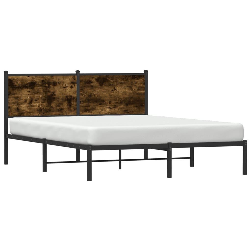 Metal Bed Frame without Mattress Smoked Oak 140x190 cm