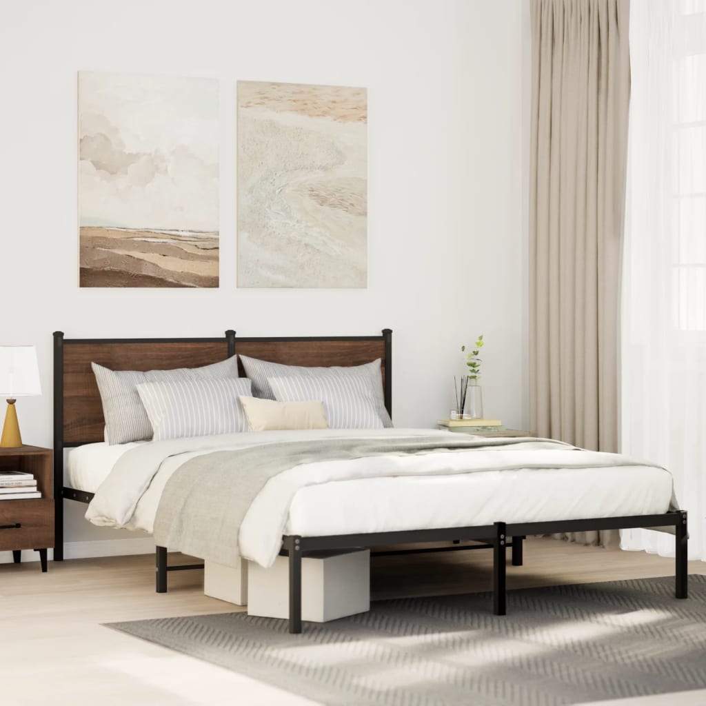 Metal Bed Frame without Mattress Smoked Oak 140x190 cm
