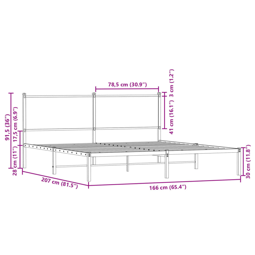 Metal Bed Frame without Mattress Smoked Oak 160x200 cm