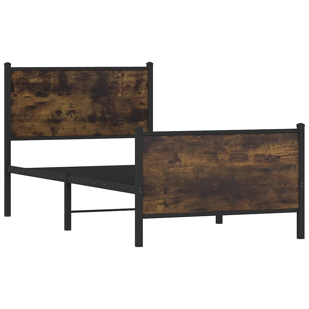 Metal Bed Frame without Mattress Smoked Oak 80x200 cm