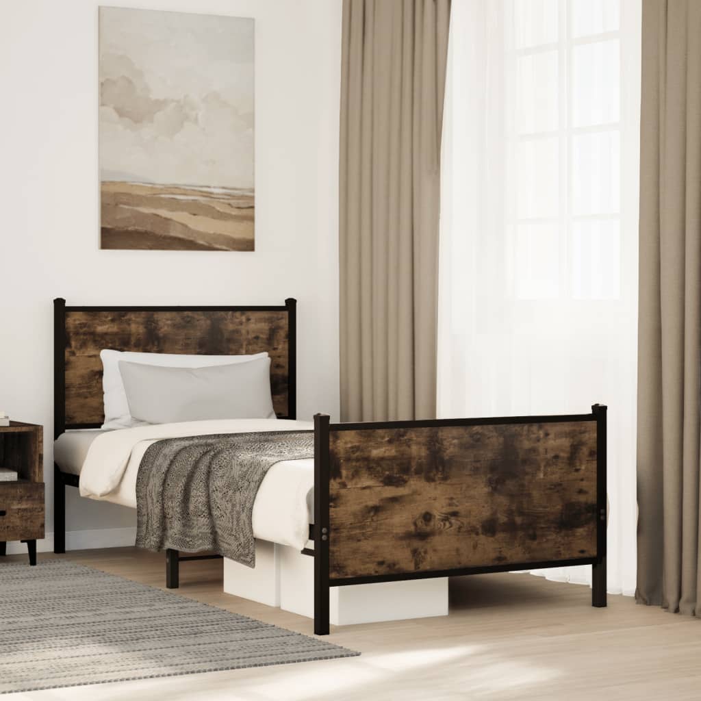 vidaXL Metal Bed Frame without Mattress Smoked Oak 90x200 cm