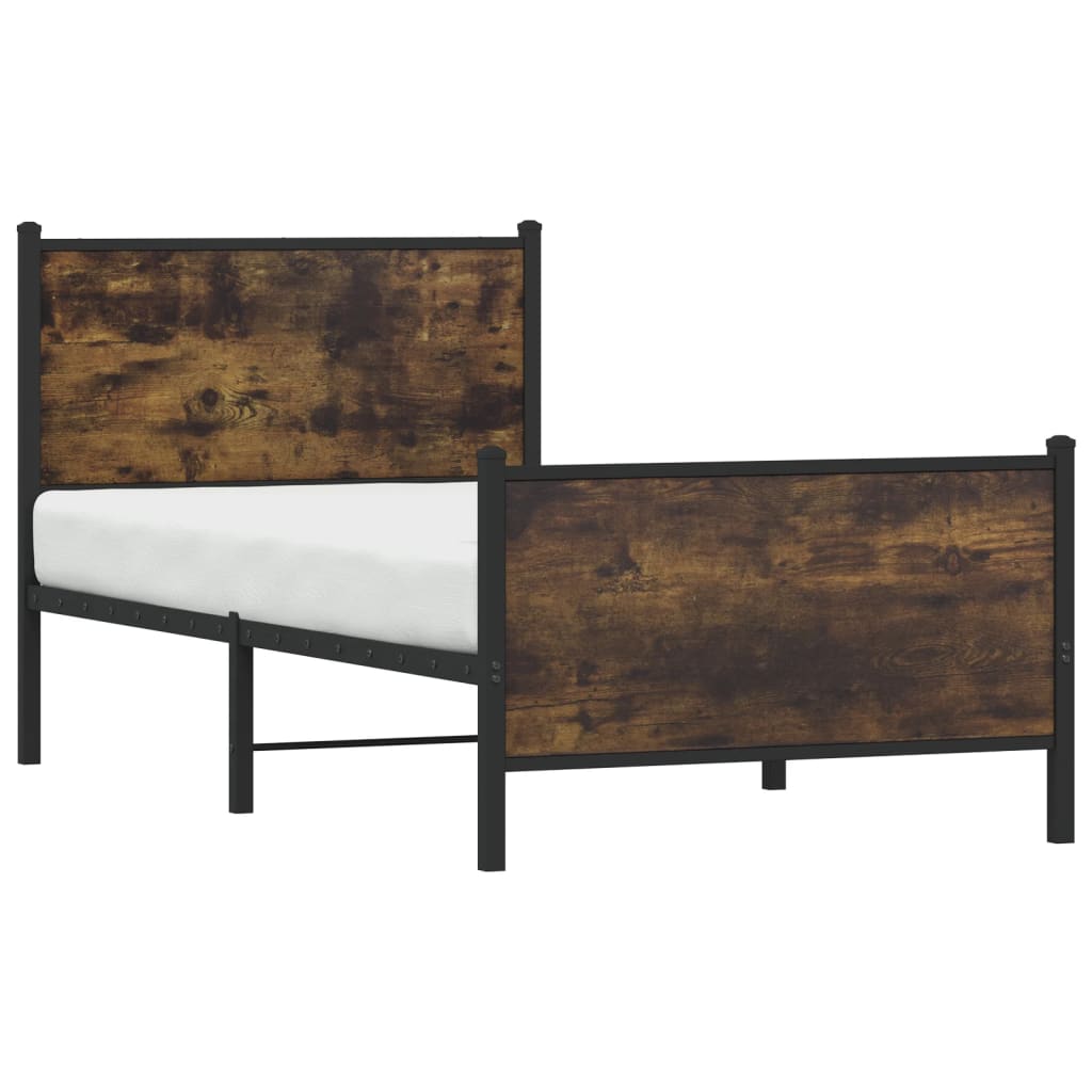 vidaXL Metal Bed Frame without Mattress Smoked Oak 90x200 cm