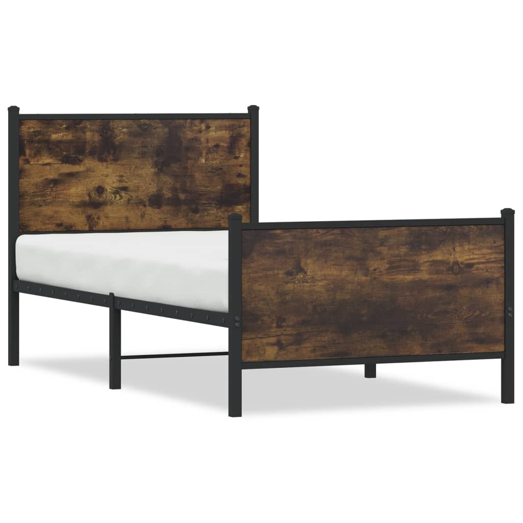 vidaXL Metal Bed Frame without Mattress Smoked Oak 90x200 cm