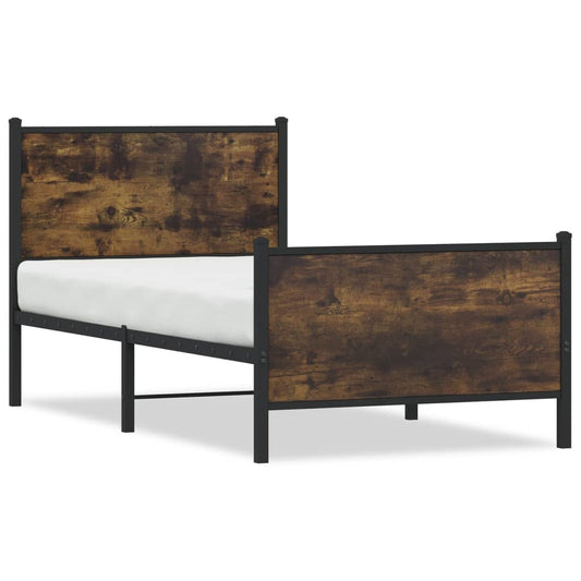 vidaXL Metal Bed Frame without Mattress Smoked Oak 90x200 cm