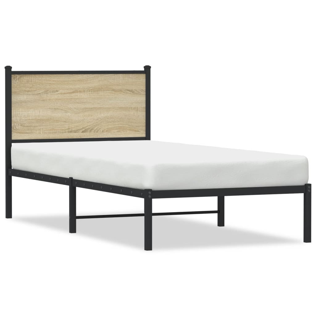 Metal Bed Frame without Mattress Sonoma Oak 75x190 cm Small Single