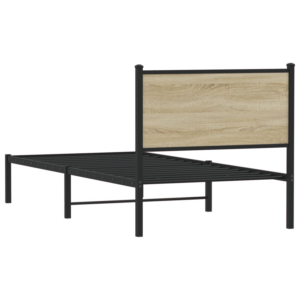 Metal Bed Frame without Mattress Sonoma Oak 75x190 cm Small Single