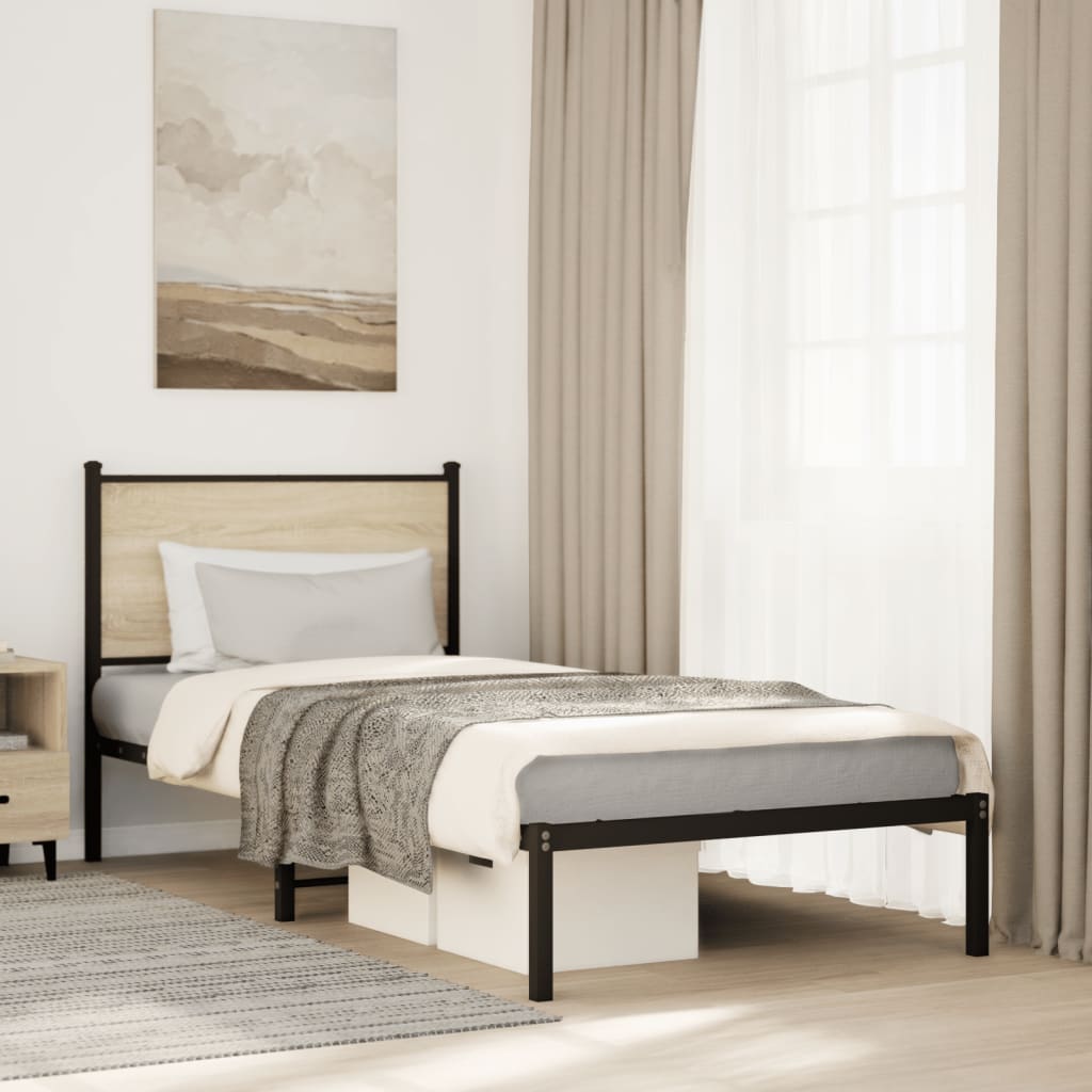 Metal Bed Frame without Mattress Sonoma Oak 90x190 cm Single