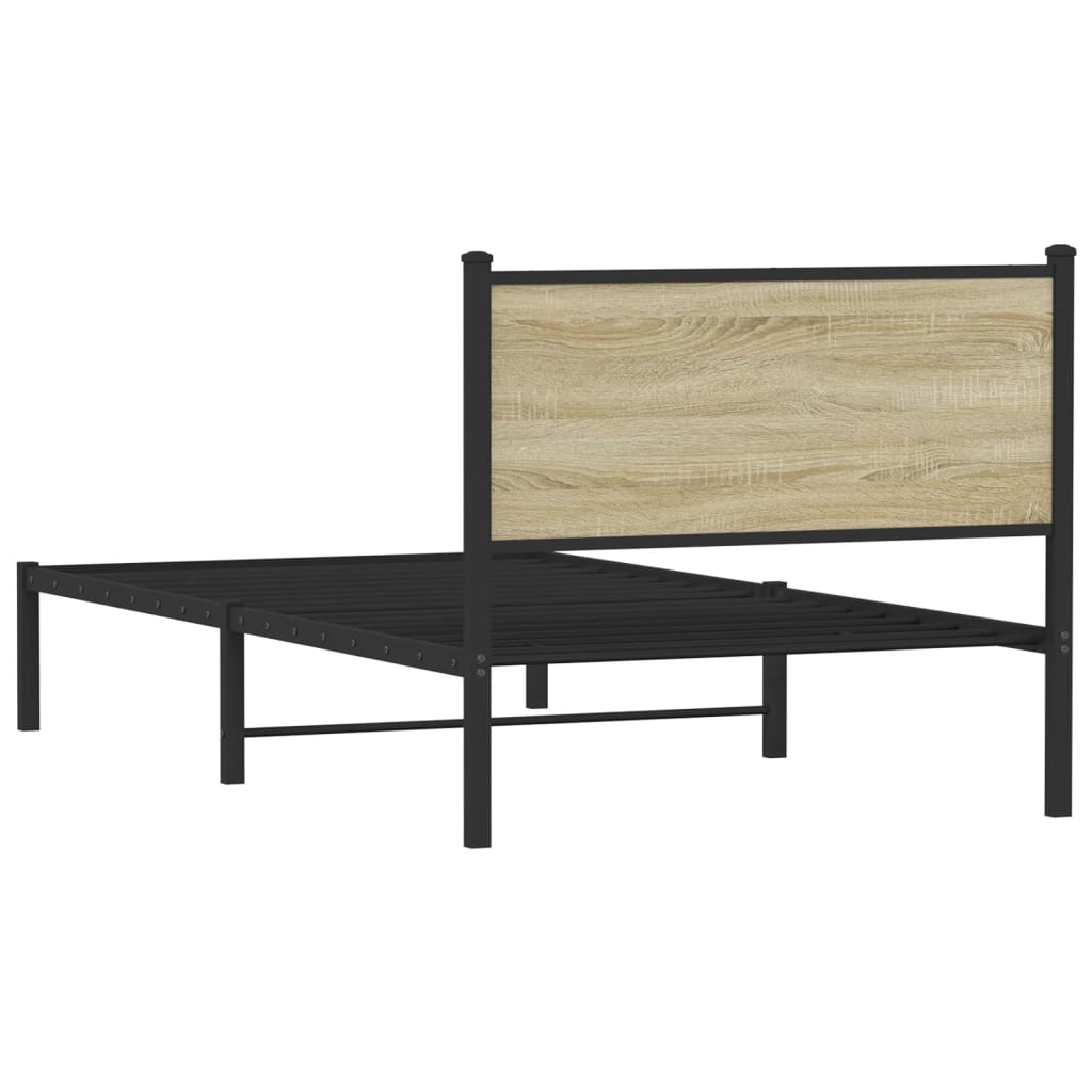 Metal Bed Frame without Mattress Sonoma Oak 107x203 cm