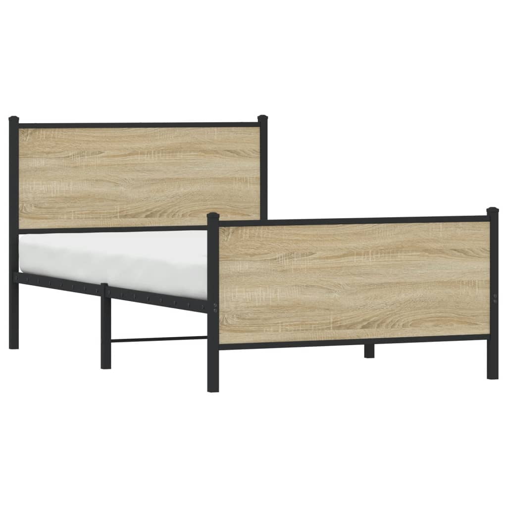 Metal Bed Frame without Mattress Sonoma Oak 107x203 cm