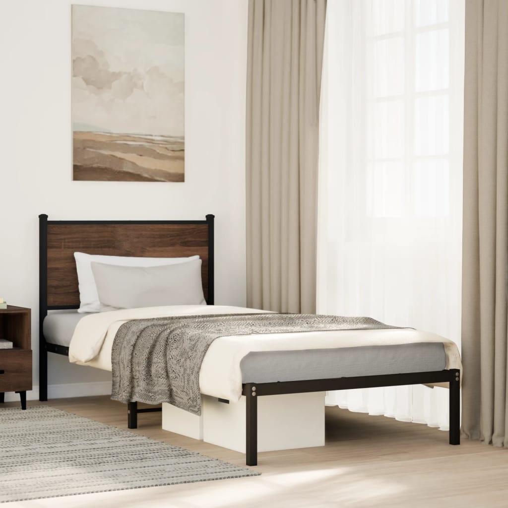 Metal Bed Frame without Mattress Brown Oak 75x190 cm Small Single