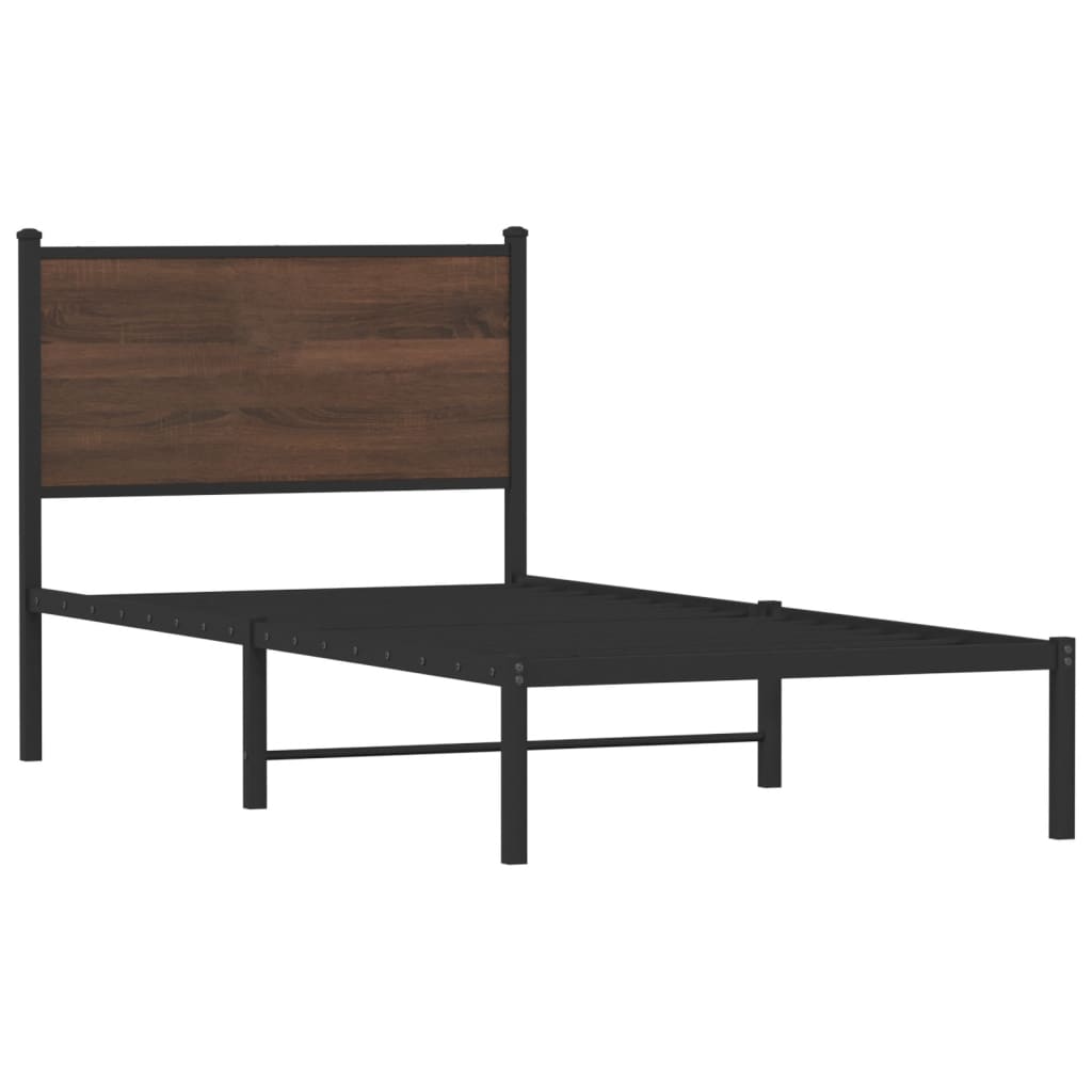Metal Bed Frame without Mattress Brown Oak 90x190 cm Single