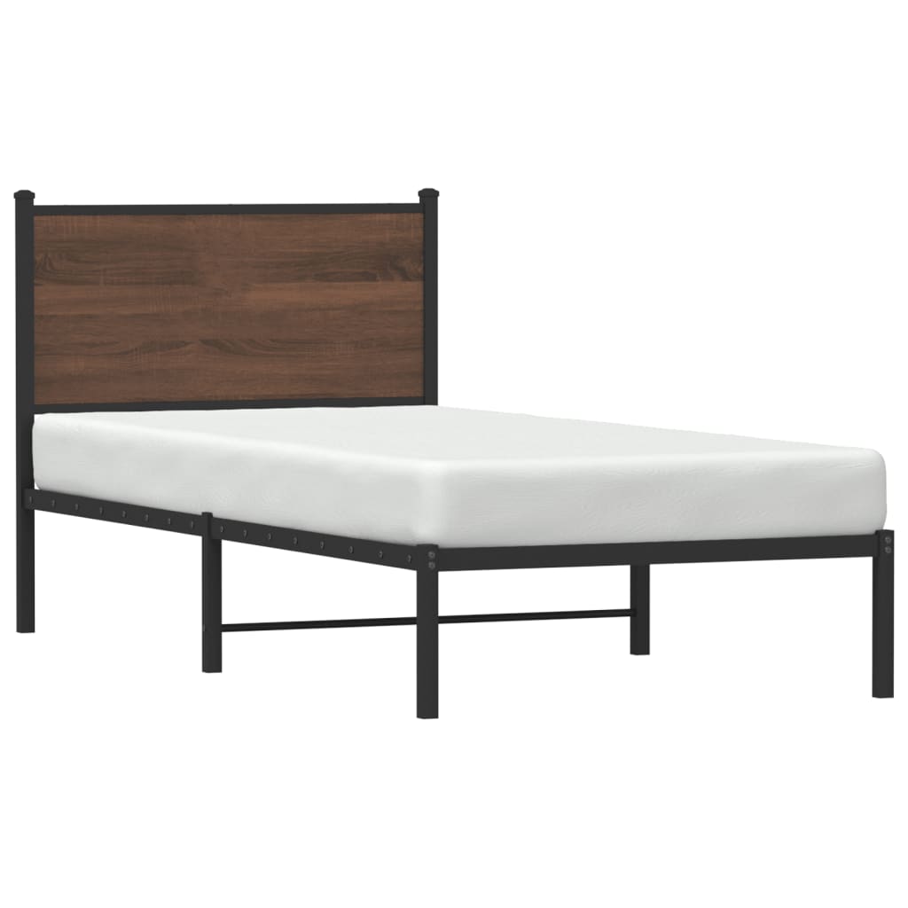 Metal Bed Frame without Mattress Brown Oak 90x200 cm