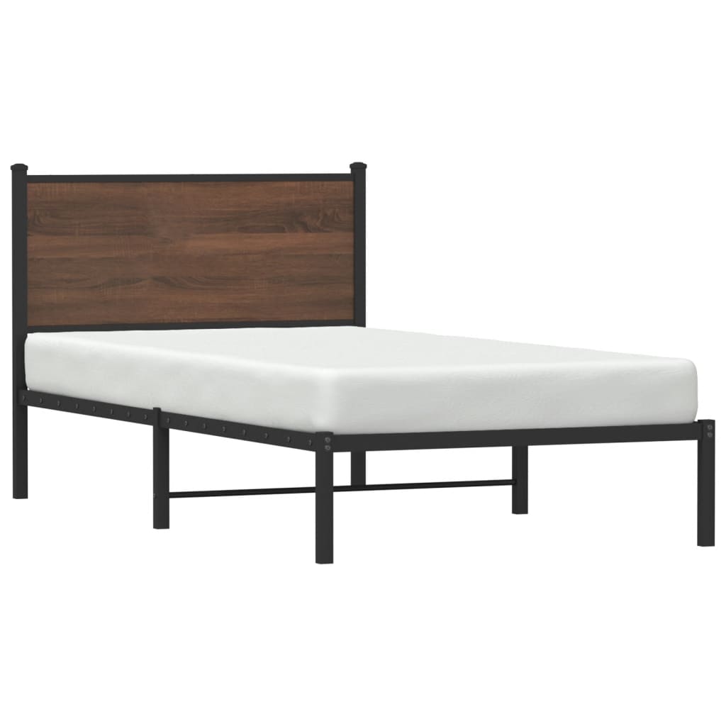Metal Bed Frame without Mattress Brown Oak 107x203 cm