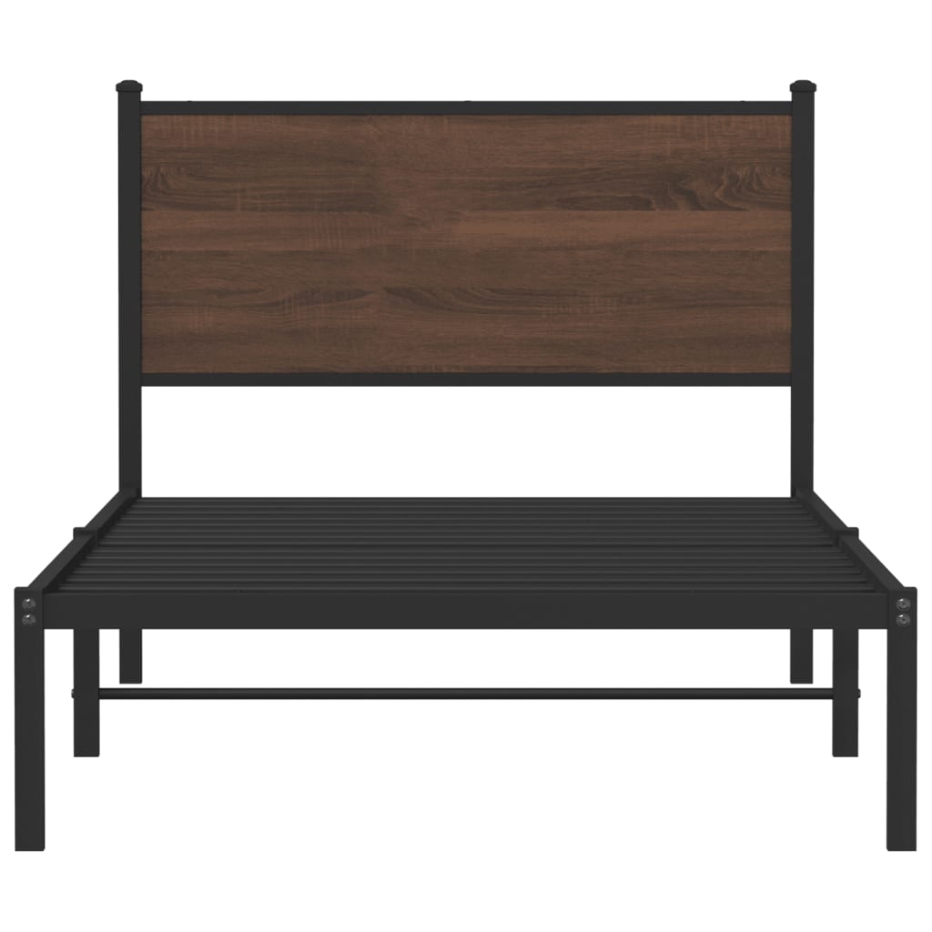 Metal Bed Frame without Mattress Brown Oak 107x203 cm