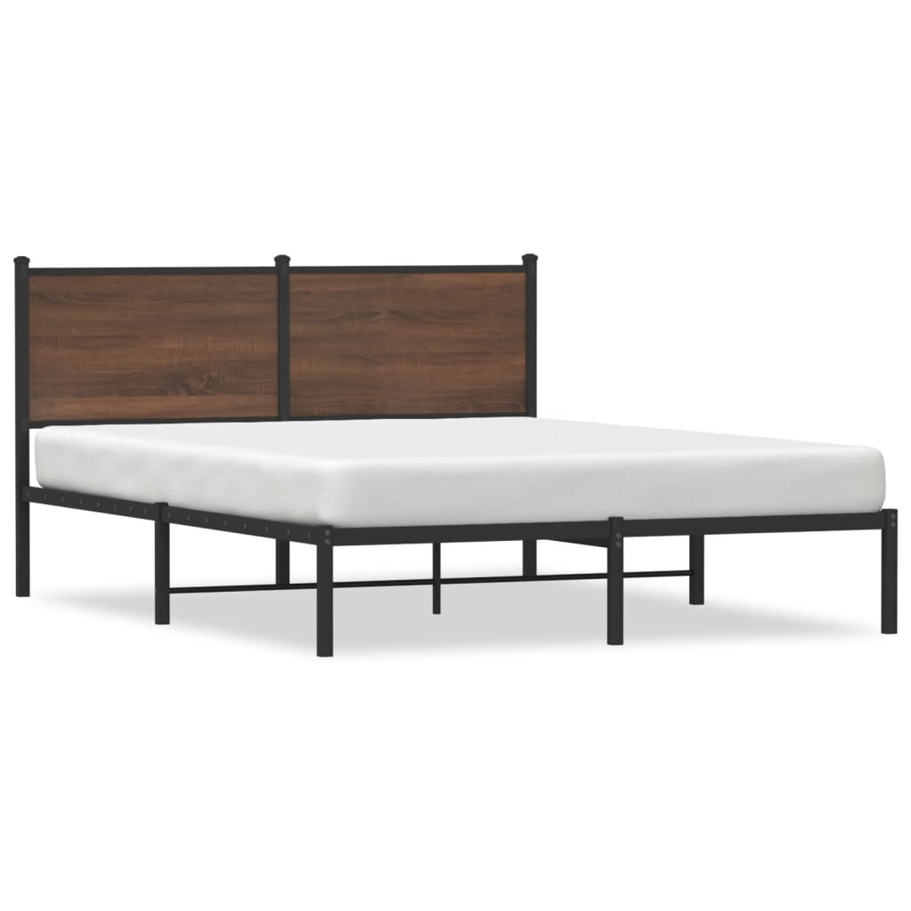 Metal Bed Frame without Mattress Brown Oak 140x200 cm