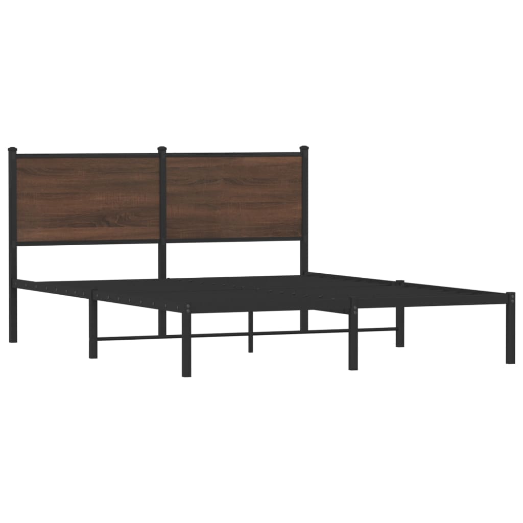 Metal Bed Frame without Mattress Brown Oak 140x200 cm