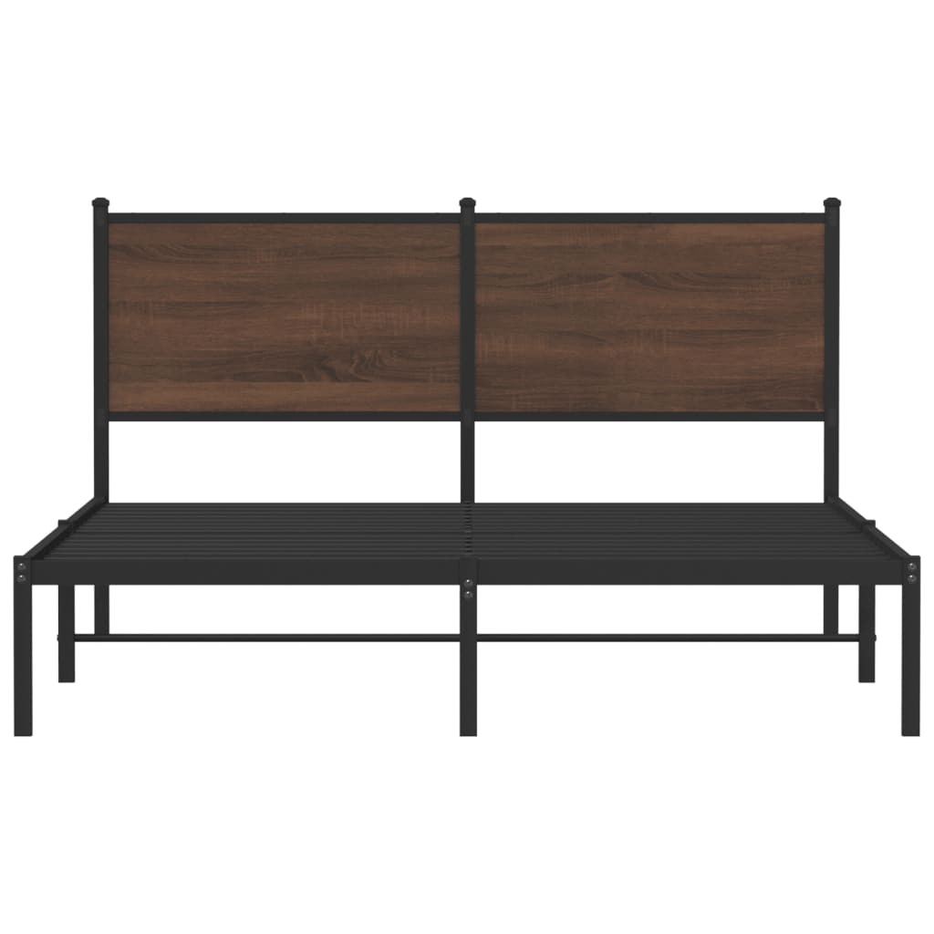 Metal Bed Frame without Mattress Brown Oak 140x200 cm