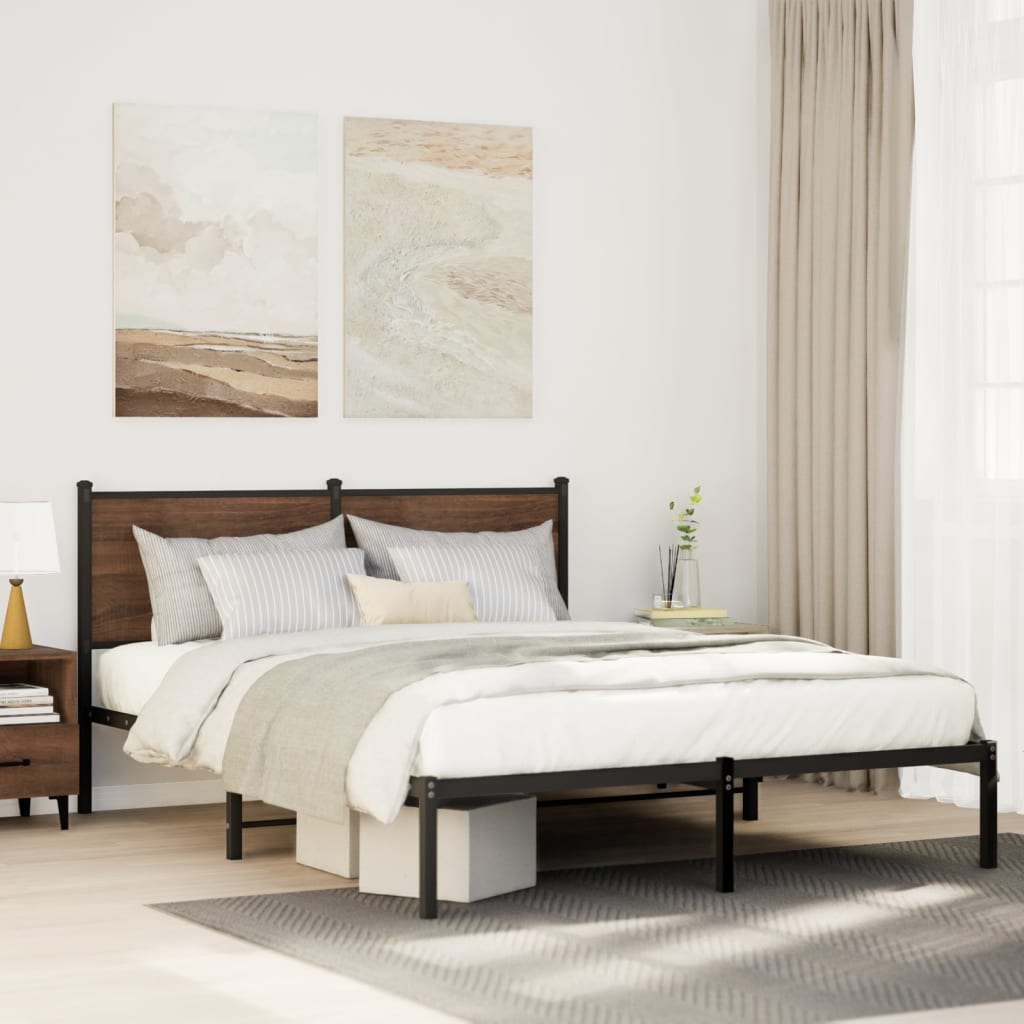 vidaXL Metal Bed Frame without Mattress Brown Oak 150x200 cm King Size