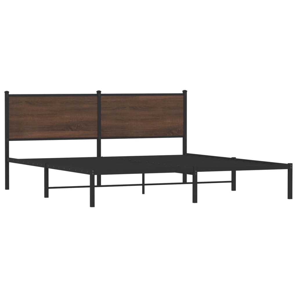 Metal Bed Frame without Mattress Brown Oak 180x200 cm Super King