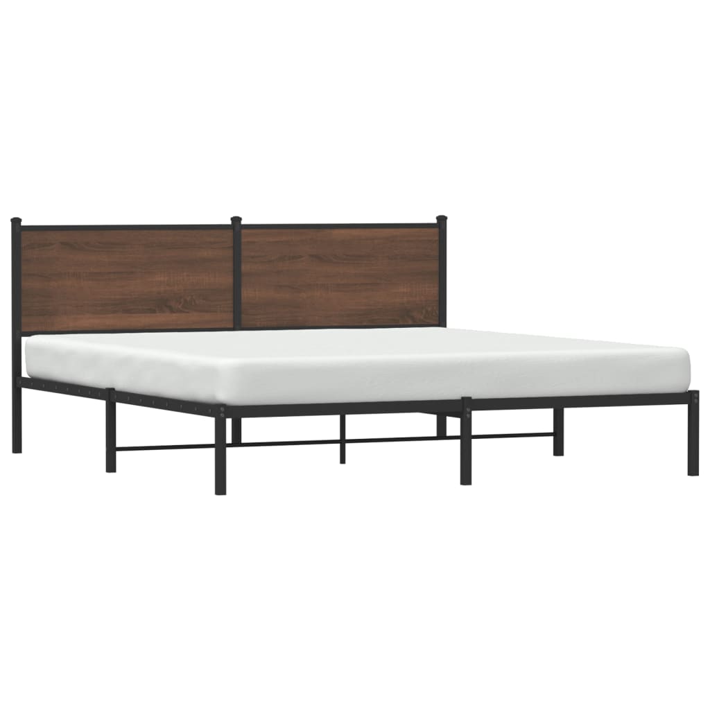 Metal Bed Frame without Mattress Brown Oak 180x200 cm Super King