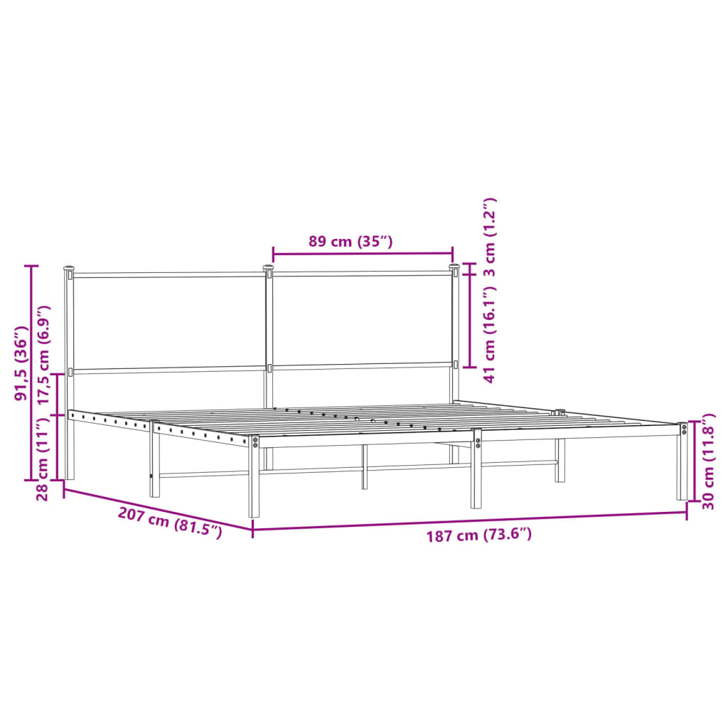 Metal Bed Frame without Mattress Brown Oak 180x200 cm Super King