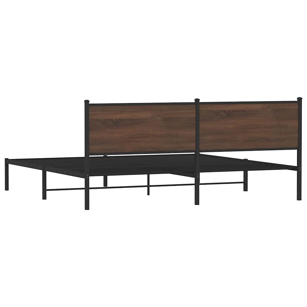 Metal Bed Frame without Mattress Brown Oak 193x203 cm