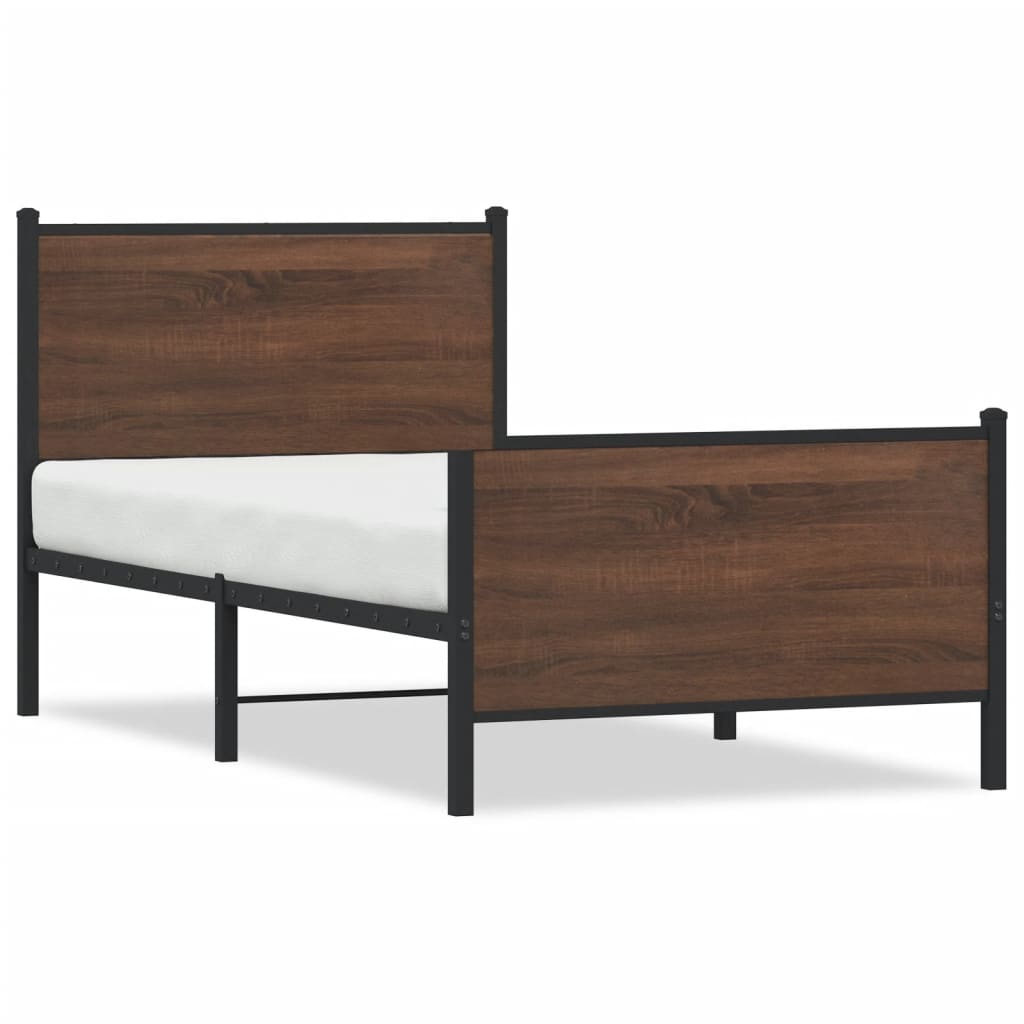 Metal Bed Frame without Mattress Brown Oak 90x190 cm Single