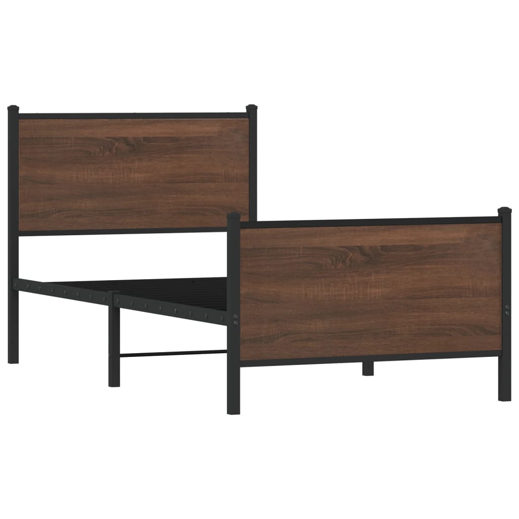 Metal Bed Frame without Mattress Brown Oak 90x190 cm Single