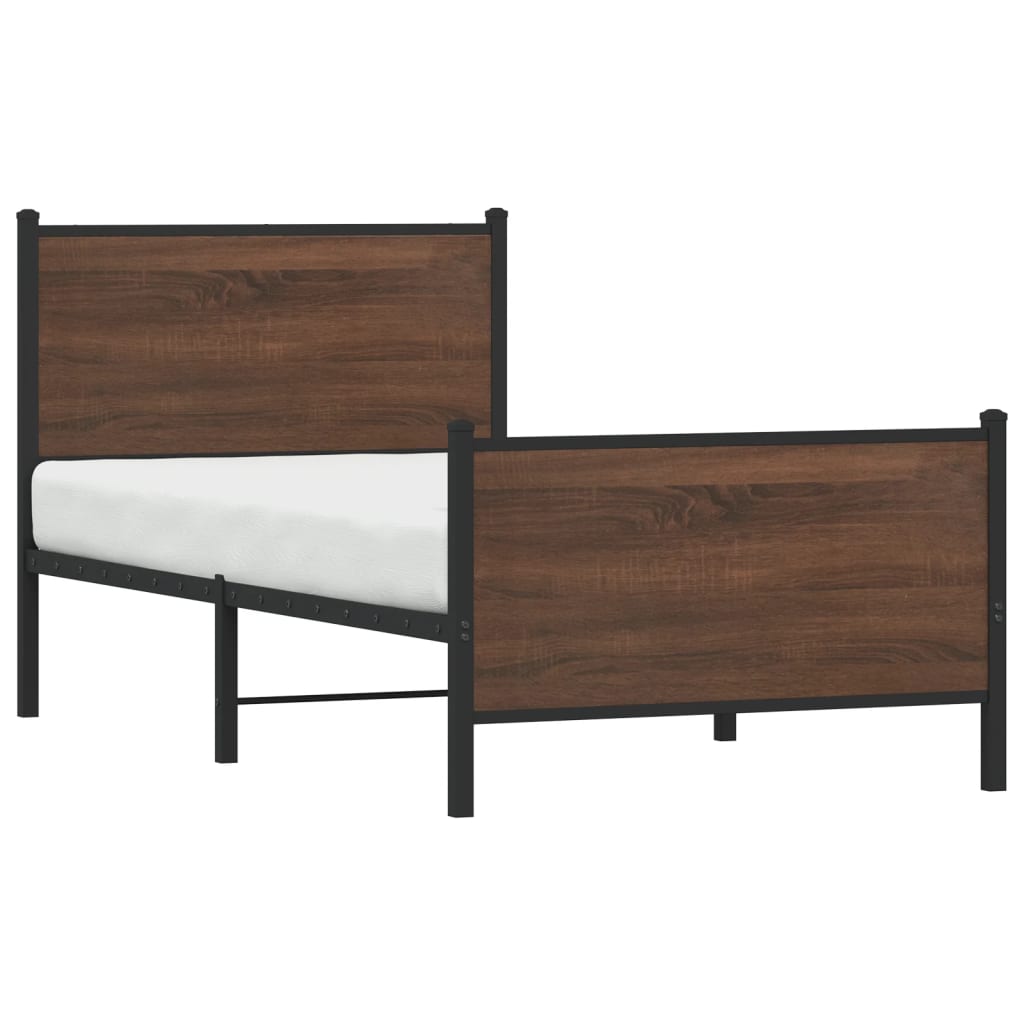 Metal Bed Frame without Mattress Brown Oak 90x190 cm Single
