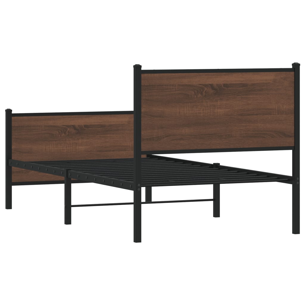 Metal Bed Frame without Mattress Brown Oak 90x190 cm Single